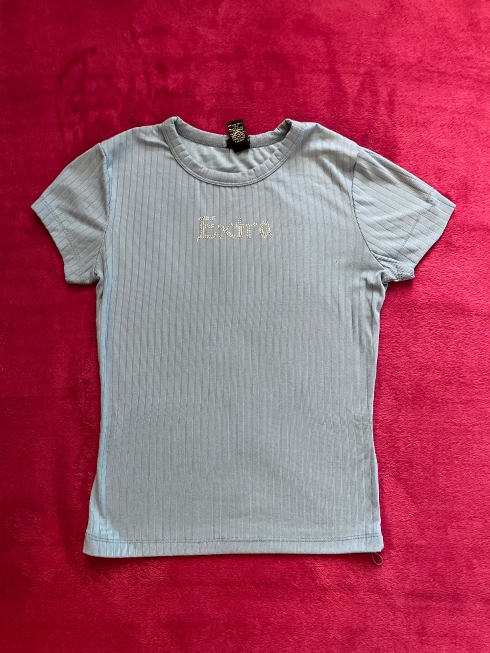 Rue 21 Sky Blue Ribbed Top With Bedazzled Logo